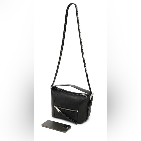 All Saints Studded Black Leather Shoulder Bag
